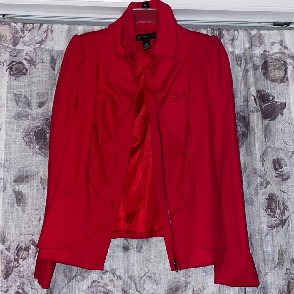 Womens INC red ruffle blazer jacket